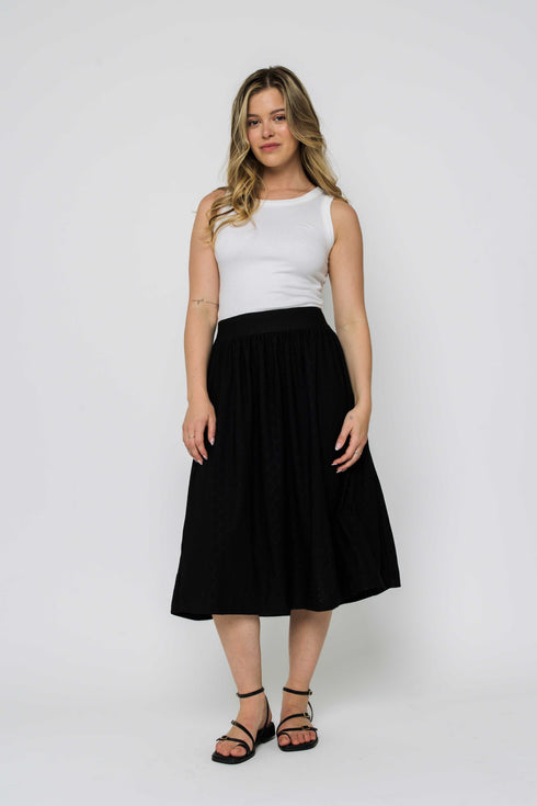 Lina-Stretch Eyelet Midi Skirt